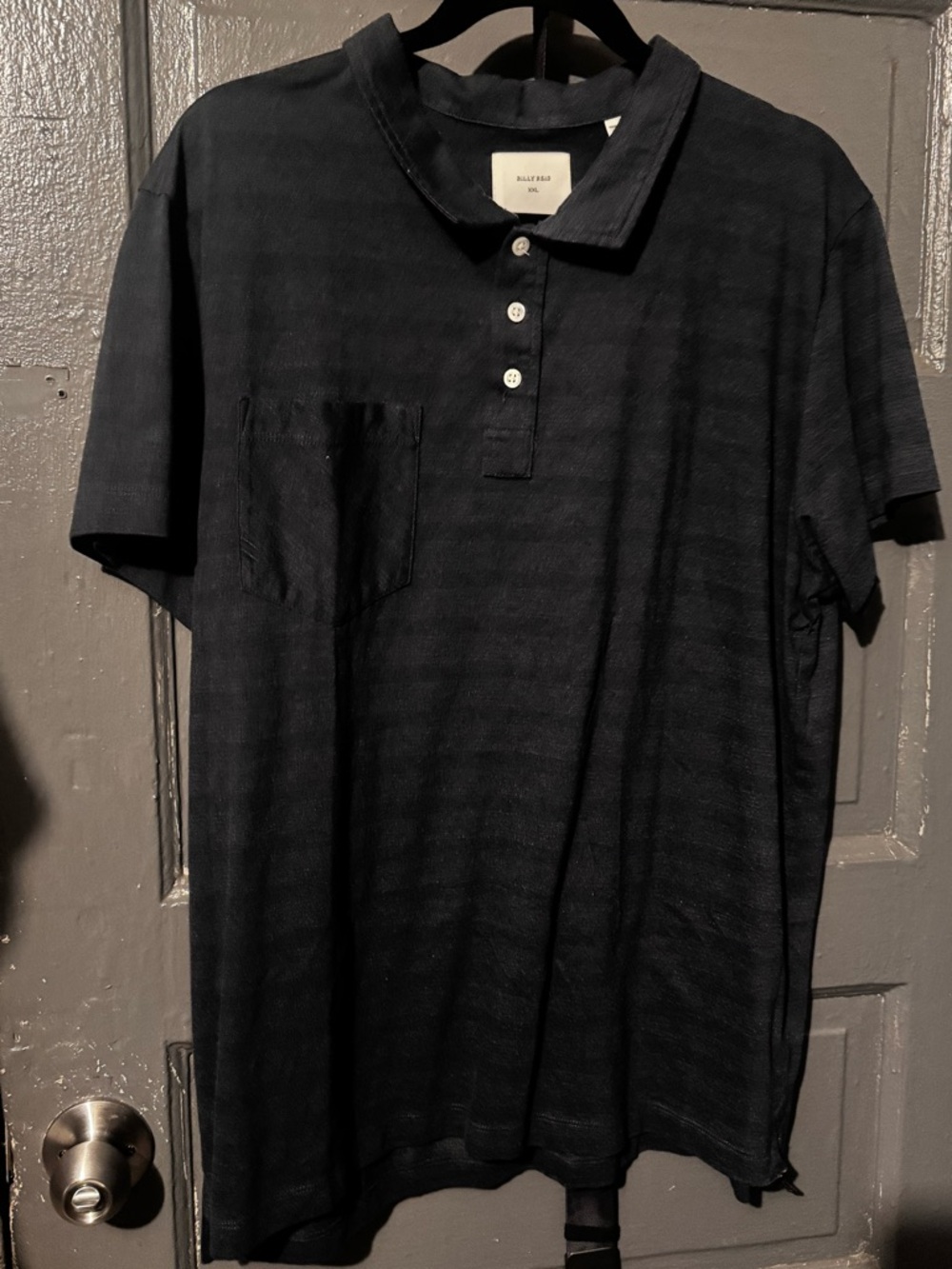 Billy Reid Navy Short-Sleeve Polo with Chest Pocket